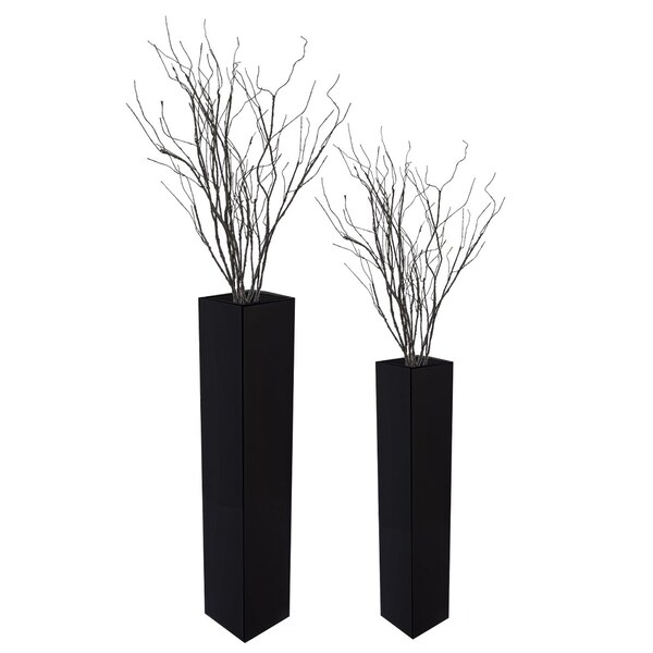 Uniquewise Tall Rectangular Wooden Modern Floor Vase, Black, PK 2 QI004183.2 - main